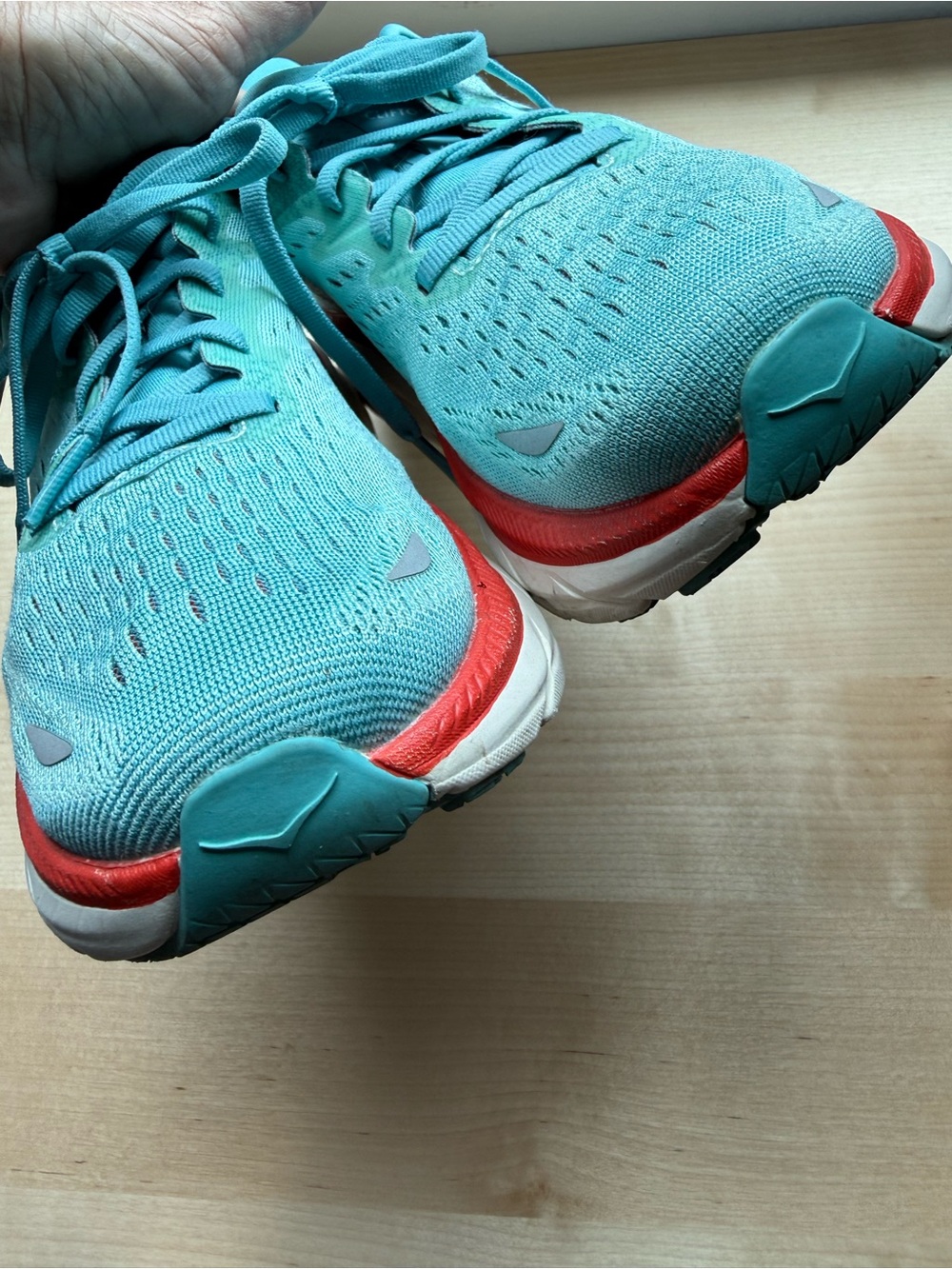 EUC Hoka Clifton One Women’s Turquoise and Coral Sneakers Athletic Running Shoes - Picture 3 of 13